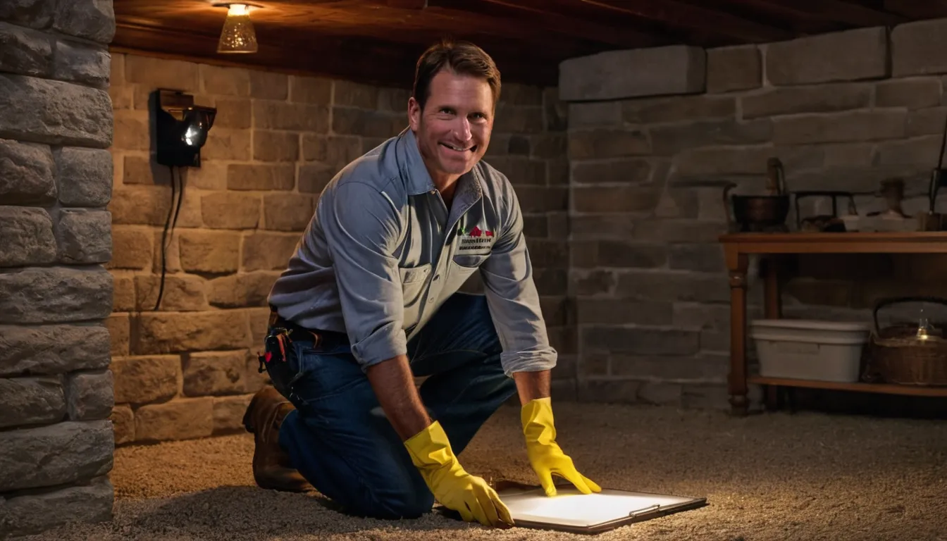 Provider inspecting a stone and block basement foundation for termite activity in a home near Economy